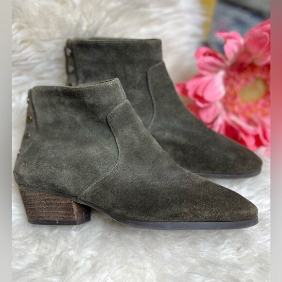 Vince Camuto Cinza Suede Ankle Boots Olive 8 - Picture 2 of 8